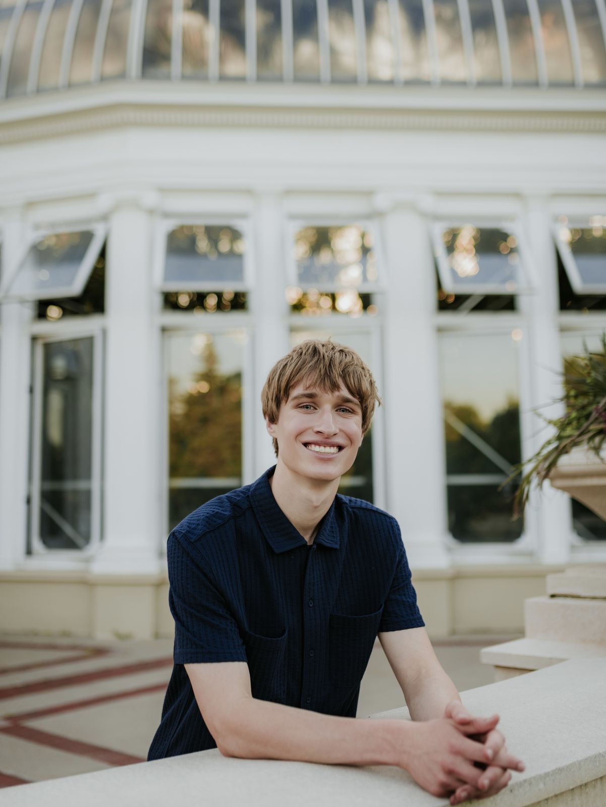 Evan Morris outside the Marjorie McNeely Conservatory in Saint Paul, Minnesota